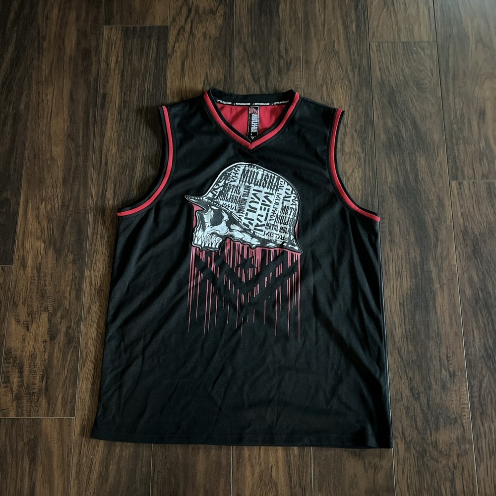 Vintage Men's Y2K Metal Mulisha Black Red Basketball Jersey Tank Top